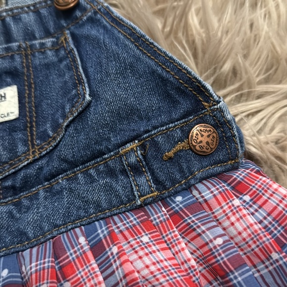 Oshkosh B’Gosh Bib Overalls Dress-Sz 18mo-Denim Top/Bottom Skirt-Red/White/Blue - Picture 5 of 11